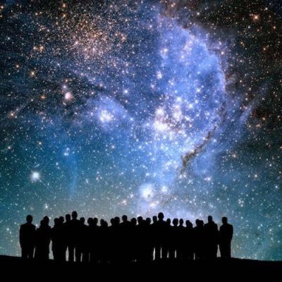 Crowd of people observing night firmament