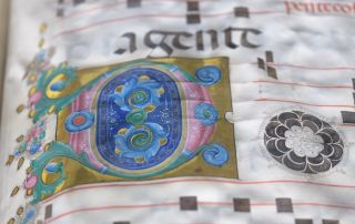 Detail of initial letter from illuminated antiphonary manuscript