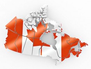 Map of Canada in Canadian flag colors