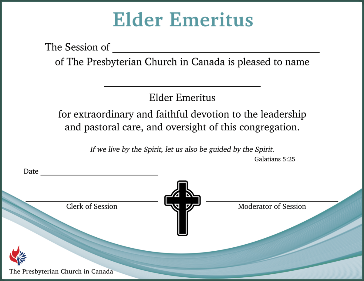 Elder Emeritus Certificate