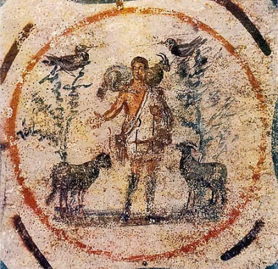 Jesus the good Shepherd with animals