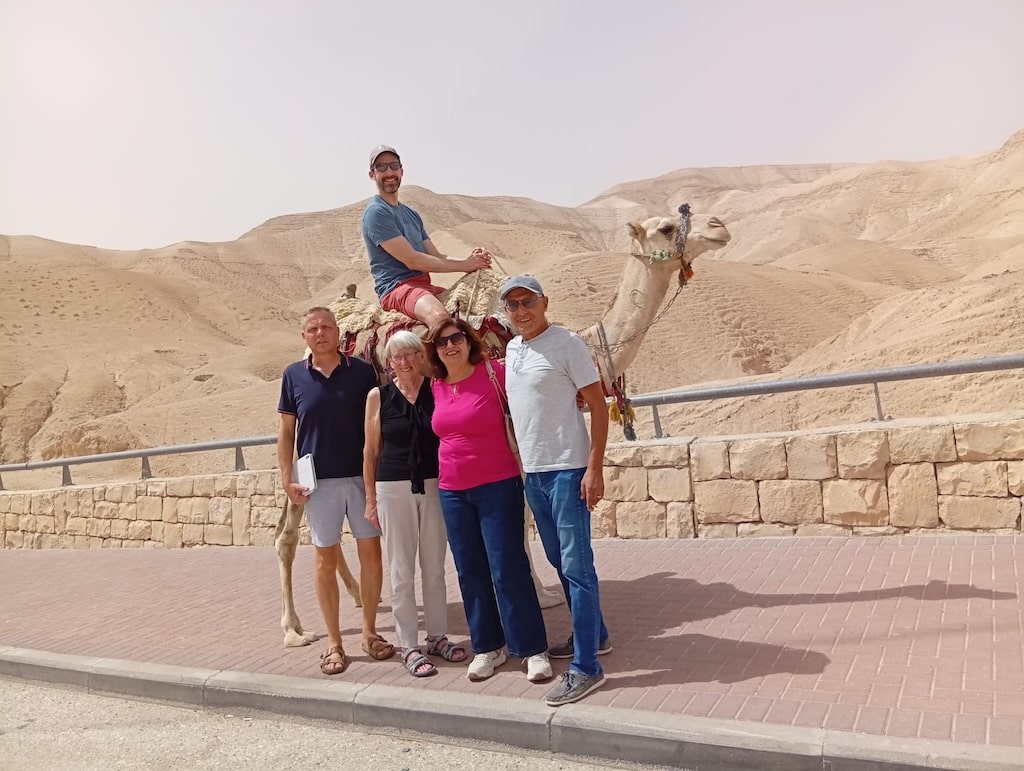 Moderator-on-camel-with-Ian-Dorcas-and-friends Moderator on camel with Ian, Dorcas and friends