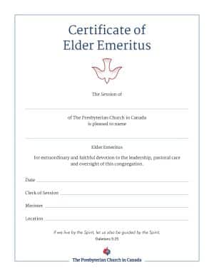 Elder Emeritus Certificate
