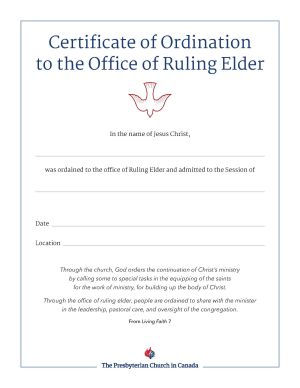 Certificate of Ordination for Ruling Elders