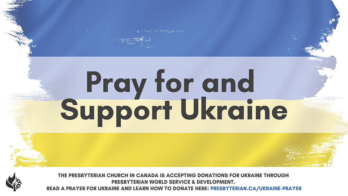 "Pray for & Support Ukraine" image for worship presentations.