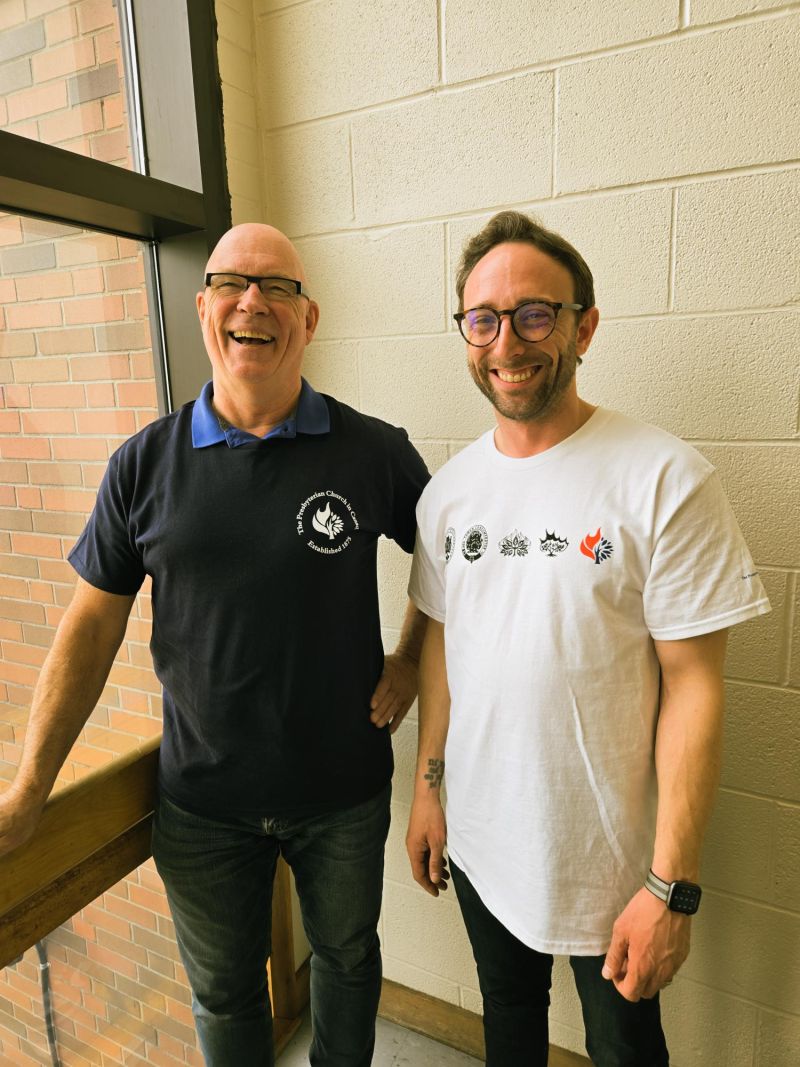 Tim-and-Kyle-wearing-pcc-t-shirts Tim and Kyle wearing PCC T-shirts