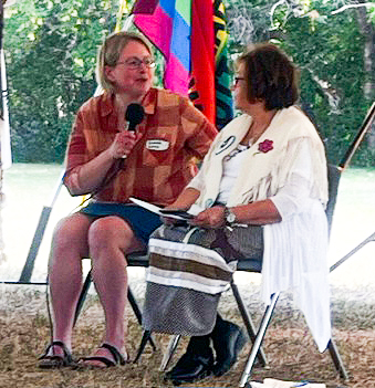PCC 2023 Moderator of the General Assembly, the Rev. Mary Fontaine in conversation with past moderator, the Rev. Amanda Currie. 