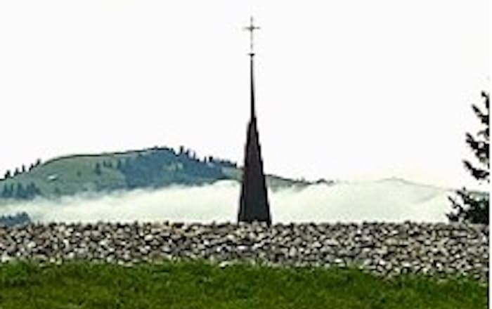 steeple in the mist